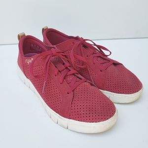 Ryka Haiku Red Leather Fabric Lace Up Perforated Sneakers Shoes Sz 7.5